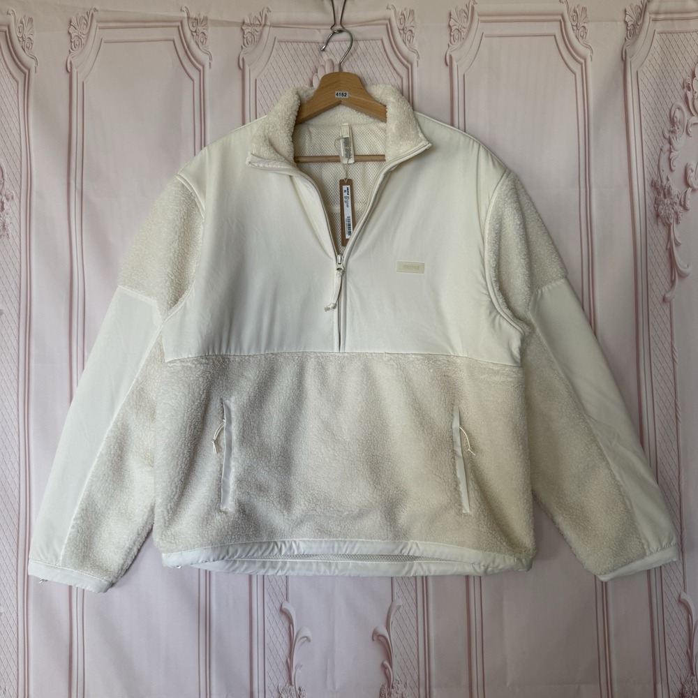 Skims Teddy Half  Zip Up Pullover In Ecru Size XXS Oversized NWT $168